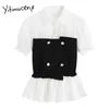 Yitimuceng Unregelmäßige Bluse Frauen Button Up Patchwork Plus Größe Shirts Puff Sleeve Kleidung Sommer Koreanische Mode Tops 210601