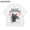 Hip Hop Tees Camisas Skull Knife Punk Rock Gothic Oversized Streetwear Hipster Casual Algodón Camisetas de manga corta Tops 210602