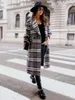 Women's Wool Women's & Blends Checked Women Jacket Turn Down Overcoat Thin Plaid Long Coat Oversize Retro Female Streetwear Shirt 2022