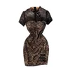 Moda donna stand collo manica corta pacchetto mini abito anca elegante coreano abiti vintage abiti R592 210527