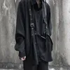 Neploeヴィンテージ長袖ブラックブラウス原宿女性男性シャツ秋韓国の包帯ブルスの中長いトップスコート55503 21302