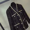Zawfl Designer di lusso Brand Brand Blends Cappotto per le donne Fashion Black Vintage Collo V-scollo a V plaid a vita larga Tweed S-XXL 211223