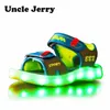 UncleJerry Led Sandals for Boys and Girls USB Charging Shoes Children Glowing Shoes Kids Summer Shoes 210226