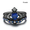 Wedding Rings Fashion Heart Heart Blue Zircon Par Trendiga Svart Rostfritt Stål Lyxig Crystal Smycken Alla hjärtans gåva