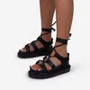 Sandalet Yaz Kadın Gladyatör Kalın Düz Platform Yüksekliği Artan Çapraz Bağlı Ayak Bileği Kayışı Seksi Roma Ayakkabıları Bayanlar Günlük Kadın