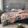 Svetanya feuilles vertes fleurs roses ensemble de literie en coton égyptien nordique reine roi taille draps housse de couette ensemble C0223