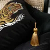 DUNXDECO Cushion Cover Decorative Square Pillow Case Vintage Artistic Tiger Print Tassel Soft Velvet Coussin Sofa Chair Bedding 210315