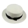 Chapeaux à large bord été femmes chapeau de paille soleil plage casquettes plaisancier ruban rond plat haut fille TOA Elob22