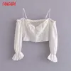 Tangada Women Retro Embroidery Romantic Blouse Shirt Off Shoulder Long Sleeve Chic Female Shirt Tops QN117 210609