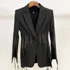 Women's Suits & Blazers Style Fashion Design Womens Blazer Personality Slim Jacket Metal Hole Tie Rope Split One Button Coat Ourwear For Wom