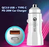 20W PD chargeur de voiture LED double USB type-c Charge rapide QC3.0 allume l'adaptateur automatique de charge rapide pour IPhone Samsung téléphone intelligent