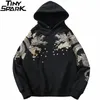 Mens hip hop streetwear hoodie kinesisk stil drake phoenix broderi pullover ny höst bomull fleece blommig sweatshirt 201127