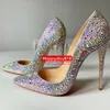 Casual Designer Sexy Lady Mode Vrouwen Schoenen Crystal Glitter Strass Puntige Toe Stiletto Stripper Hoge Hakken Zapatos Mujer Prom Avond pumps Grote maat 44 12cm