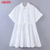 Tangada Summer Women White Shirt Dress Sukienka z krótkim rękawem Sundress QW81 210609
