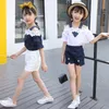 服セット女の子服夏の子供ベビーオフショルダー Tシャツ + リボンショートパンツ 2 個子供服セット 8 9 10 12 年