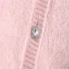 ZA Jewel Düğmesi Örgü Hırka Kadınlar Uzun Kollu Örme Kazak Ceket Kadın Tatlı Sonbahar Kış Pembe Kazak Top 210602