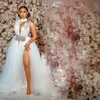 Arabski ASO EBI SUKIENKA WEDLIWA WYSOKIE KRYTALEK KRYTALNEK Tiul bez rękawów Linia Boho Bridal Suknies Seksowne z boku Afrykańskie dziewczyny Vestido de novia plus size AL9542