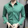 Camisas casuais masculinas de cor sólida camisa de mangas compridas M-5xl Slim British Men Dress Business Redes Green Corean Roupas