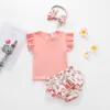 Summer Causal Baby Roupas De Conjunto De Roupa Para Criança Infantil Floral Algodão com Headband 3 Pcs Moda Ins Boutique 210529