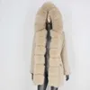 Bluenessfair Vattentät Long Parka Real Fur Coat Natural Fur Collar Hood OuterWear Winter Jacket Kvinnor Varm Streetwear 211007