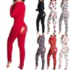 Kvinnors jumpsuits Rompers Lady Pyjama Suit Open Ass Sexig kvinnor Jumpsuit l￥ng￤rmad bum hemkl￤derknapp klaff bodysuit f￶r kl￤der