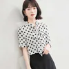 Summer Korean Fashion Silk Women Shirts Polka Dot Satin Office Lady White Short Sleeve Blouse Plus Size XXXL Ladies Tops 210531