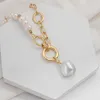 Vintage Baroque Irregular Pearl Long Chains Lock Necklace Fashion 2021 Geometric Pendant Necklaces for Women Punk Jewelry