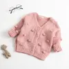 Enfant en bas âge fille pull s Cardigan laine à tricoter mode pompon boule chandails enfants manteau bébé vêtements d'hiver E83017 210610