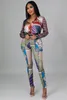 European och American Women's Pants Two-Piste Ny Style Digital Colorful Printing Shirt Suit