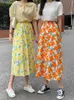 Skirts The Orange Flower A-shaped Umbrella Skirt For Summer 2022 Is A Contrasting Color Thin Mid-length Elastic