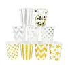 Disposable Dinnerware 10 Pcs/lot Gold Silver Polka Dot Wave Striped Paper Cups For Wedding Birthday Party Juice Cup Baby Shower Supplies