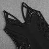 Ocstrade Payetli Bandaj Elbise Kadınlar Seksi Derin V Boyun Siyah Bodycon Spagetti Kayışı Kulübü Parti 210527