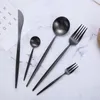 Matte Black Dinnerware Set Stainless Steel Cutlery Utensil Titanium Knife Dessert Fruit Cake Forks Tablespoon Western Tableware Sets