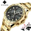 WWOOR Relogio Masculino Digital LED Gold Watch Men Top Brand Luxury Golden Stainless Steel Waterproof Wrist Watches For Men 210527