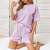 Sommar Tracksuit Två Pieces Set Fritid Outfits Bomull Oversized T-shirts Hög midja Shorts Candy Color Clothing 210714