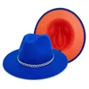 Breite Krempe Hüte Frauen Sommer Blau Orange Patchwork Filz Fedora Hut Panama Cowboy Weiche Sonne Geeignet Für Strand