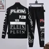 PLEIN BEAR Mens 까마귀 자켓 바지 크리스탈 해골 Tracksuit 남성 후드 캐주얼 Tracksuits 조깅 재킷 바지 세트 스포츠 슈트 74190