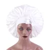Extra Large Solid Satin Bonnet with Wide Stretch Ties Skull Caps Women Night Sleep Hat Adjust Silky Head Wrap Shower Cap