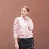 Frühling Herbst Quilten Bomber Jacke Frauen Mantel Reißverschluss Langarm Baumwolle gefütterte Rosa Outwears 211014