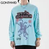 Tees Shirts Streetwear Hip Hop Dance Skelett Skulls Punk Rock Gothic Tshirts Hipster Harajuku Casual Långärmad Tops 210602