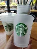 24oz / 710 ml Starbucks cor caneca mudando copo de plástico, copo bebendo transparente reutilizável, tampa cilíndrica, palha, bardian