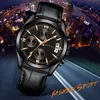 Vendedor caliente CRRJU Hombres Relojes militares Hombre Dial negro Reloj de cuarzo de negocios Correa de cuero para hombre Reloj impermeable Fecha Multifunción Relojes para hombre