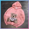 럭셔리 디자이너 여성 후드 레이디 패션 후 까마귀 긴 슬리브 슬리브 핑크 풀 오버 여성 스웨트 셔츠 자수 곰 브랜드 동물 인쇄 풀오버 S-l