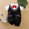 Summer Baby Gentleman Preppy Style Bow Tie Bodysuit for Boy Party BodSuits Clothes 210528