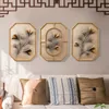 Autocollants muraux chinois suspendus feuille de Ginkgo, artisanat en métal, décoration de maison, salon, fond de canapé 3D, ornement Mural