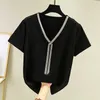 Harajuku T-shirt Dames Katoen O-hals Kralen Basic Kleding Dames Tops Korte Mouw Zomer Tee Shirt Femme Zwart 210604
