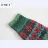 Zevity Women Vintage Square Collar Contrast Color Flower Print Knitting Sweater Female Long Sleeve Chic Cardigans Coat Tops S540 210927