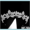Hårsmycken smycken klämmer Barrettes Floralbride Alloy Rhinestone Crystal Zircon Leaf Bridal Tiara Princess Crown Wedding Aessory Wome