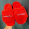 2021 Trendy Wool Slippers Women Solid Color Embroidery Flip Flop Winter Original Rubber Non-slip Wear-Resistant Bottom Indoor Sheep Leather