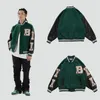 Hip Hop Streetwear Baseball Jacket Coat Brev B Bone Broderi Stand-Up Collar Japanese Bomber College 210909